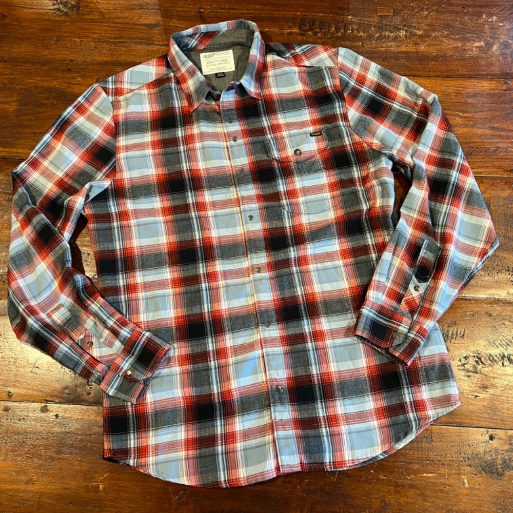 Volcom Workwear Wanton Plaid Flannel Snap Button Front Long Sleeve Shirt M